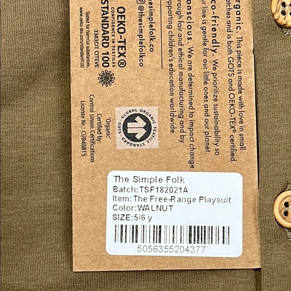 NEW The Simple Folk 5-6 Organic Cotton‎ The Free Range Playsuit Jumpsuit - Picture 8 of 12